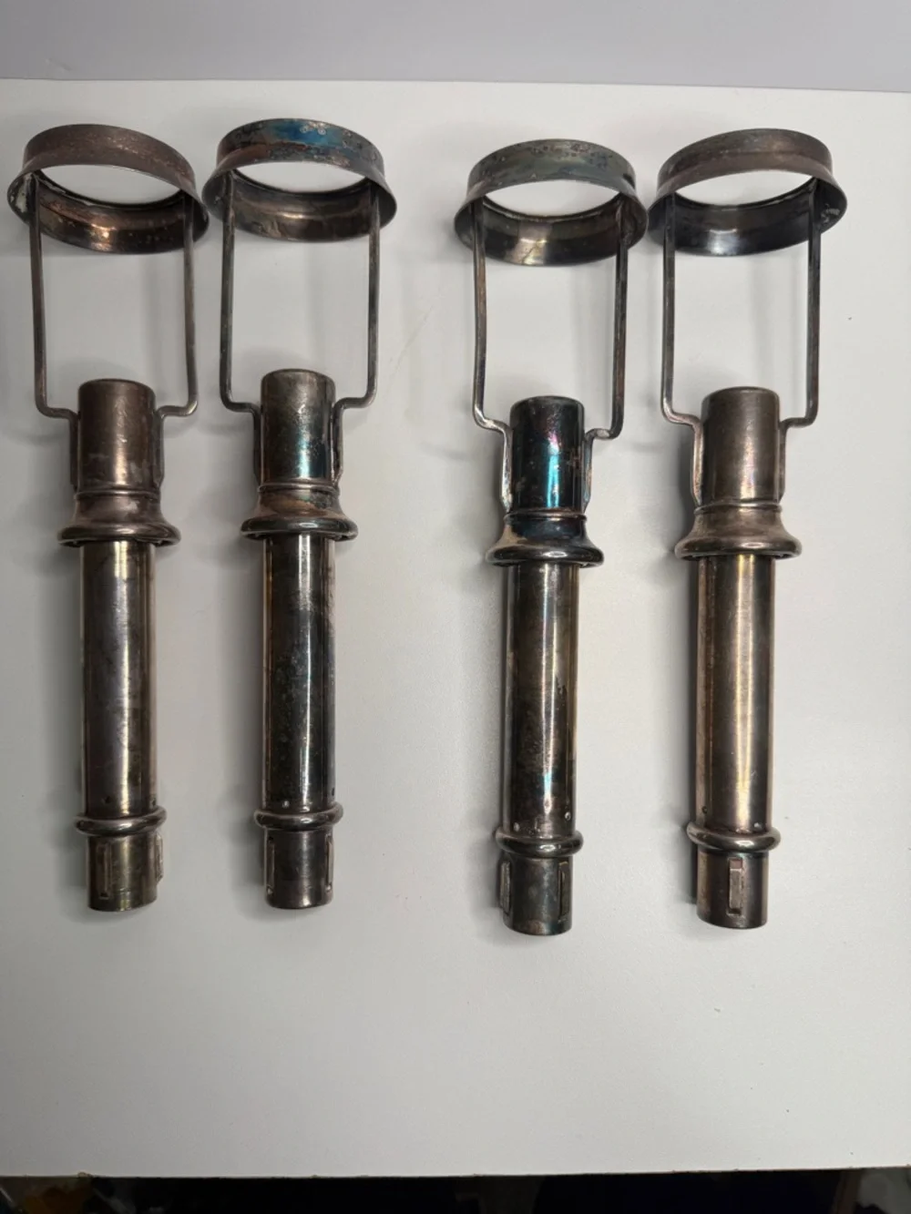 Antique silver plate Lamp Harps and Sockets Set of 4 - Tiffany style candle lamp